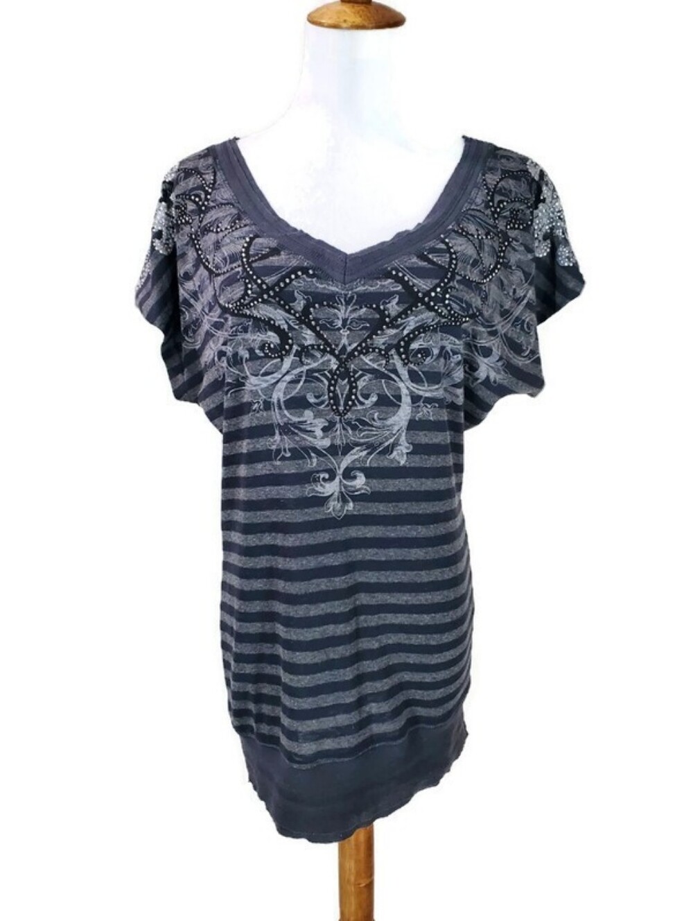 Miss me Y2K top size XS Striped Sequins Studs Long Blingy Off The Shoulder